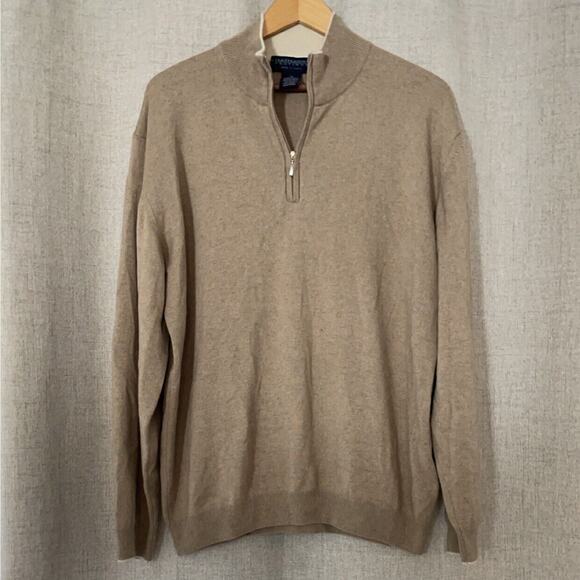 Luxury XL Hathaway Platinum Cashmere Silk Sweater 1/4 Zip Beige Made in Italy - Picture 1 of 3